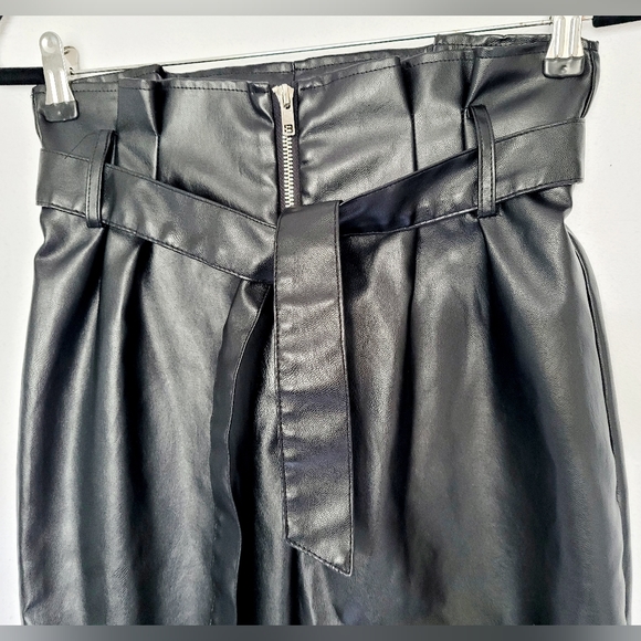 Parallel Lines Women Paperbag Faux Leather Pants Front Zip High Rise Black Small - Picture 6 of 14